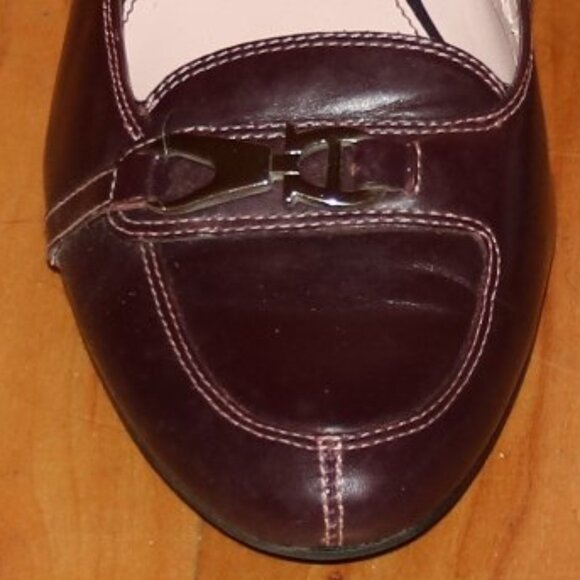 Etienne Aigner E-Chalon Brown Leather w Buckle Elastic Sling Back Kitten Heels - Picture 2 of 9